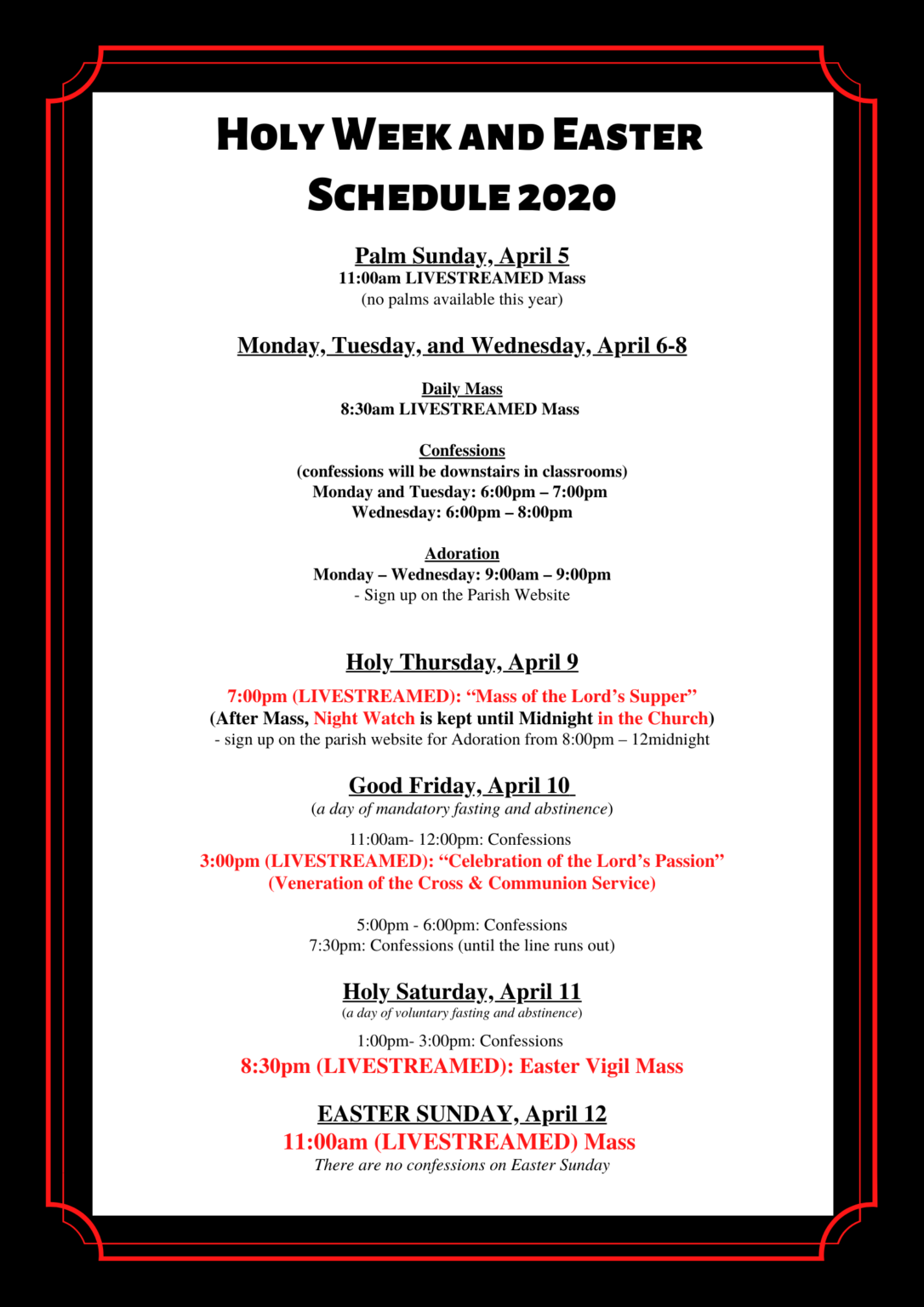 HOLY WEEK And EASTER SCHEDULE 2020 Saint Raymond Of Penafort Catholic 